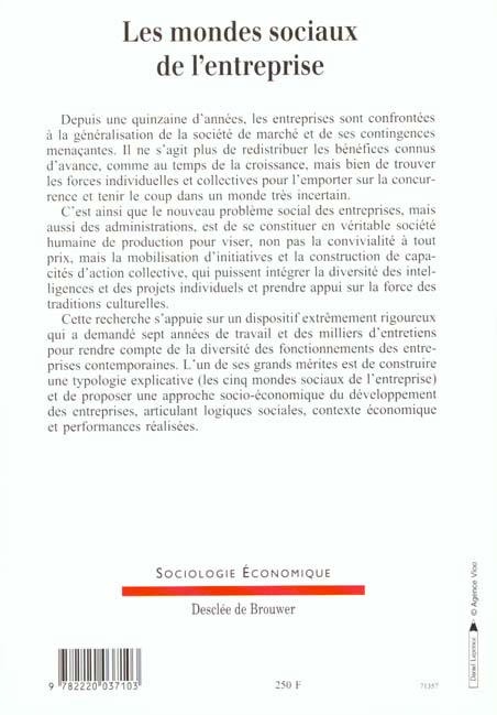 Quatrième de couverture de « LES MONDES SOCIAUX DE L'ENTREPRISE »
