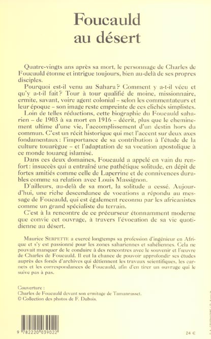 Quatrième de couverture de « FOUCAULD AU DESERT »