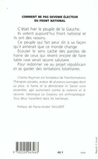 Quatrième de couverture de « COMMENT NE PAS DEVENIR ELECTEUR FRONT NATIONAL »