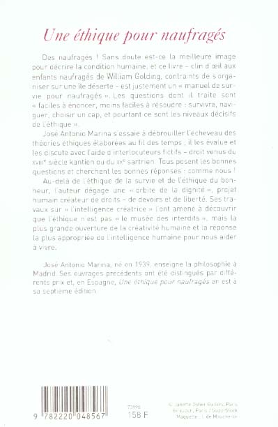 Quatrième de couverture de « UNE ETHIQUE POUR NAUFRAGES »