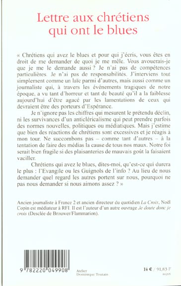 Quatrième de couverture de « LETTRES AUX CHRETIENS QUI ONT LE BLUES »