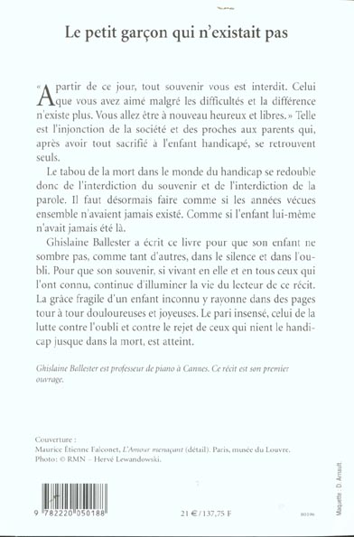 Quatrième de couverture de « LE PETIT GARCON QUI N'EXISTAIT PAS »