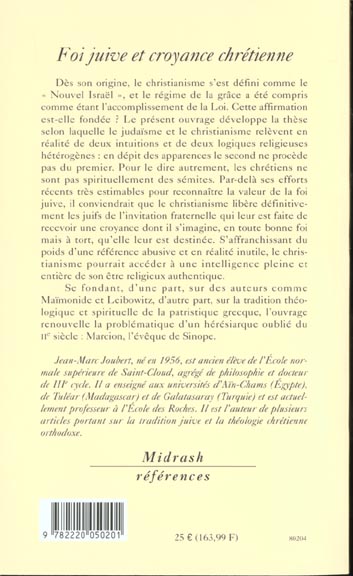 Quatrième de couverture de « FOI JUIVE ET CROYANCE CHRETIENNE »