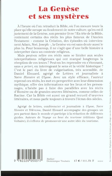 Quatrième de couverture de « LA GENESE ET SES MYSTERES »
