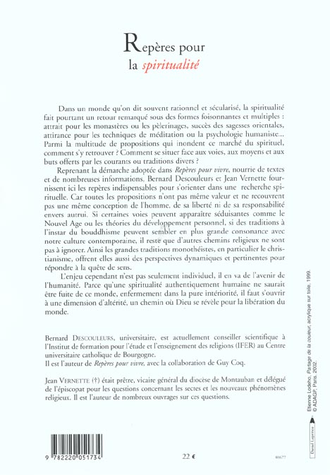 Quatrième de couverture de « REPERES POUR LA SPIRITUALITE »