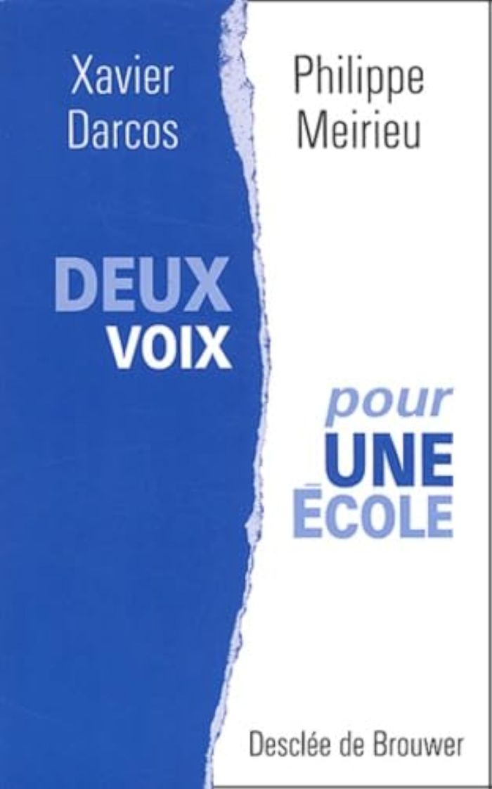 Couverture du livre « DEUX VOIX POUR UNE ECOLE » de Darcos/meirieu, librairie Les Contes Infusés à Corte