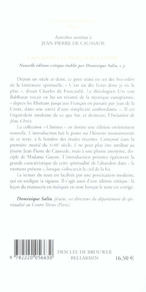 Quatrième de couverture de « L'ABANDON A LA PROVIDENCE DIVINE »