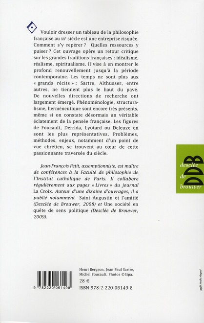 Quatrième de couverture de « HISTOIRE DE LA PHILOSOPHIE FRANCAISE AU XXE SIECLE »