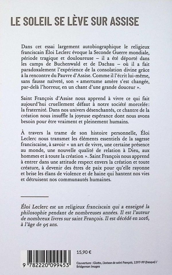 Quatrième de couverture de « Le soleil se lève sur Assise »
