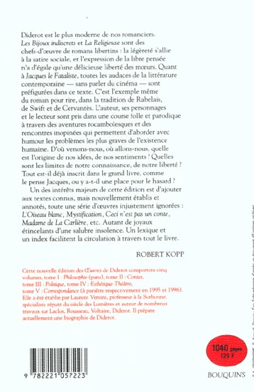 Quatrième de couverture de « OEUVRES DE DENIS DIDEROT - TOME 2 - CONTES - VOL02 »