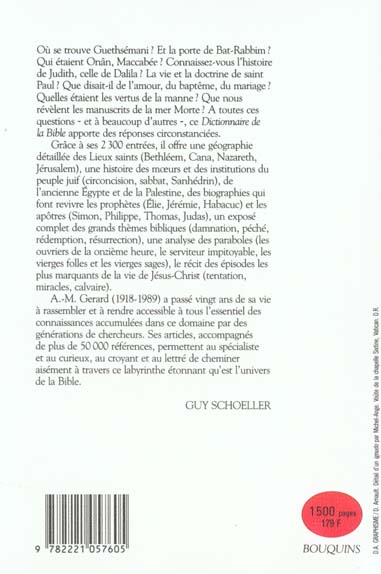 Quatrième de couverture de « DICTIONNAIRE DE LA BIBLE »