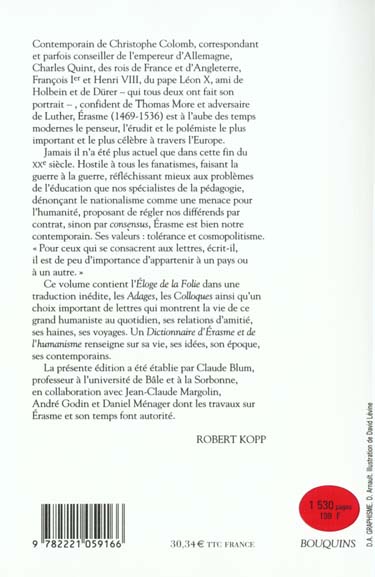 Quatrième de couverture de « ERASME - ELOGE DE LA FOLIE »