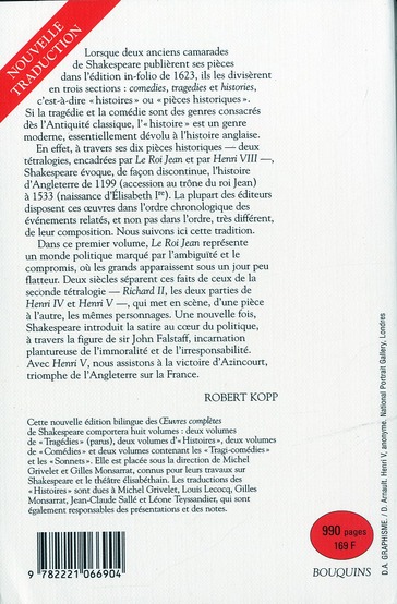 Quatrième de couverture de « SHAKESPEARE - HISTOIRE - TOME 1 - EDITION BILINGUE FRANCAIS/ANGLAIS - VOL01 »