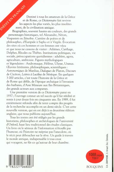 Quatrième de couverture de « DICTIONNAIRE DE L'ANTIQUITE MYTHOLOGIE, LITTERATURE, CIVILISATION »