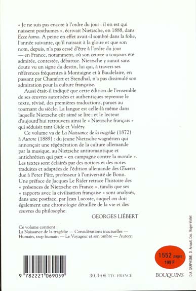 Quatrième de couverture de « OEUVRES DE FRIEDRICH NIETZSCHE - TOME 1 - VOL01 »
