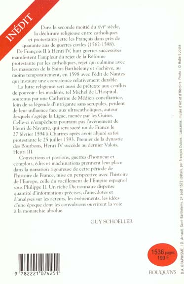 Quatrième de couverture de « HISTOIRE ET DICTIONNAIRE DES GUERRES DE RELIGION (1559-1598) »