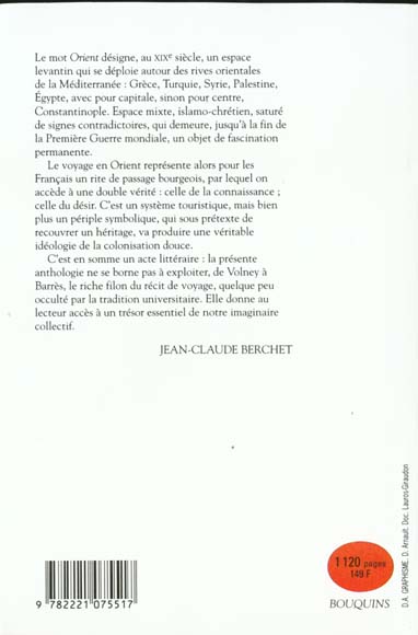 Quatrième de couverture de « LE VOYAGE EN ORIENT - NE »