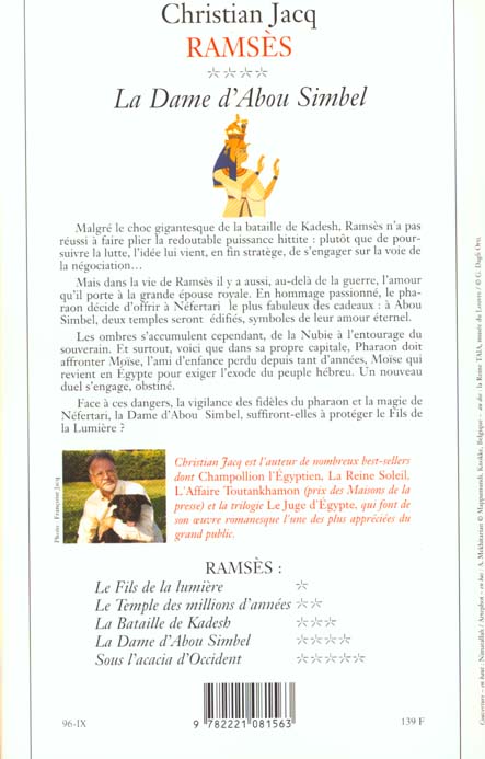 Quatrième de couverture de « RAMSES - TOME 4 - LA DAME D'ABOU SIMBEL - VOL04 »
