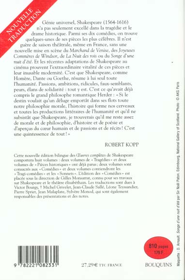 Quatrième de couverture de « SHAKESPEARE - COMEDIES - TOME 1 - EDITION BILINGUE FRANCAIS/ANGLAIS - VOL01 »