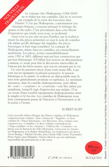 Quatrième de couverture de « SHAKESPEARE - COMEDIES - TOME 2 - EDITION BILINGUE FRANCAIS/ANGLAIS - VOL02 »