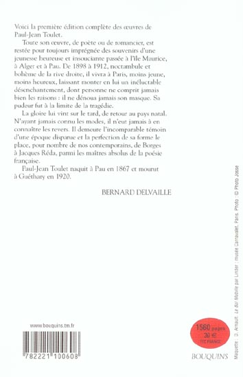 Quatrième de couverture de « PAUL-JEAN TOULET - NE »