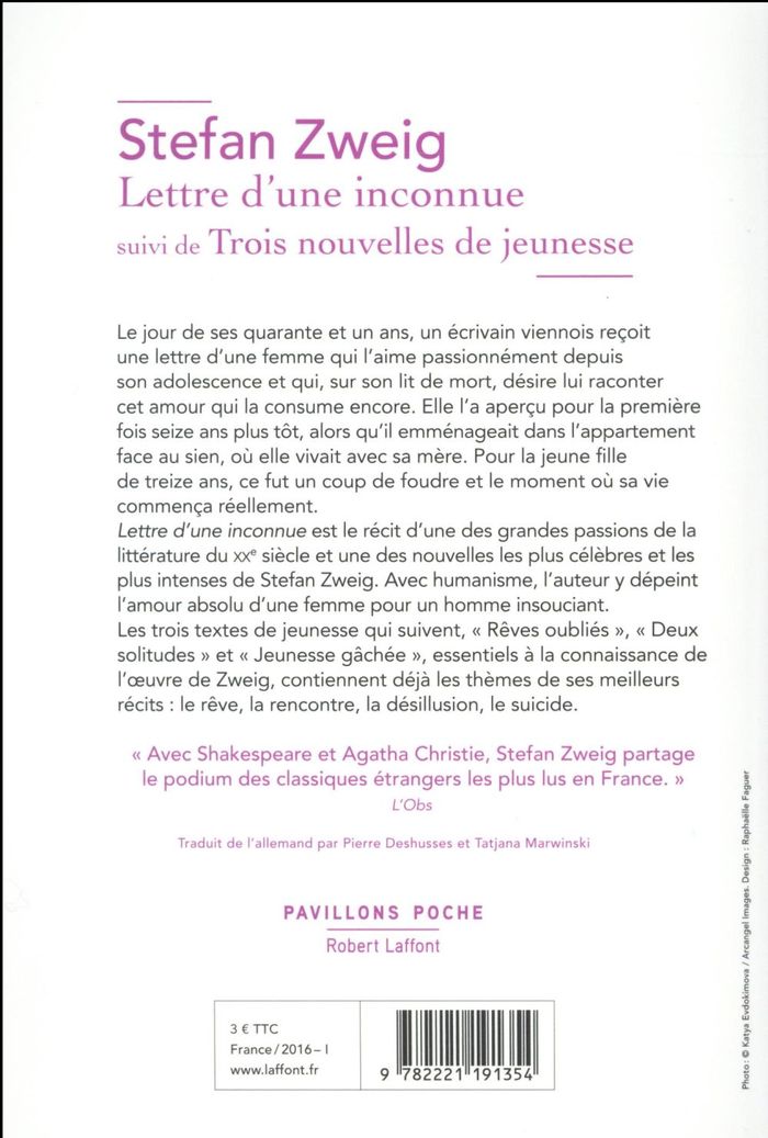 Quatrième de couverture de « Lettre d'une inconnue »