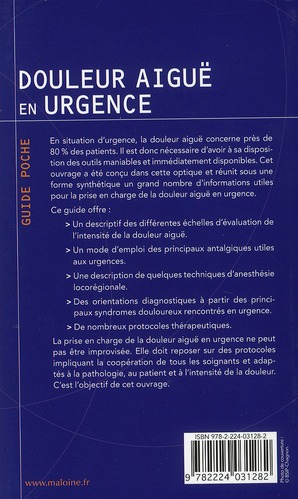 Quatrième de couverture de « DOULEUR AIGUE EN URGENCE »