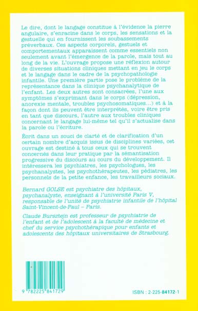 Quatrième de couverture de « DIRE : ENTRE CORPS ET LANGAGE AUTOUR DE LA CLINIQUE DE L'ENFANT ET DE L'ADOLESCENT - POD »