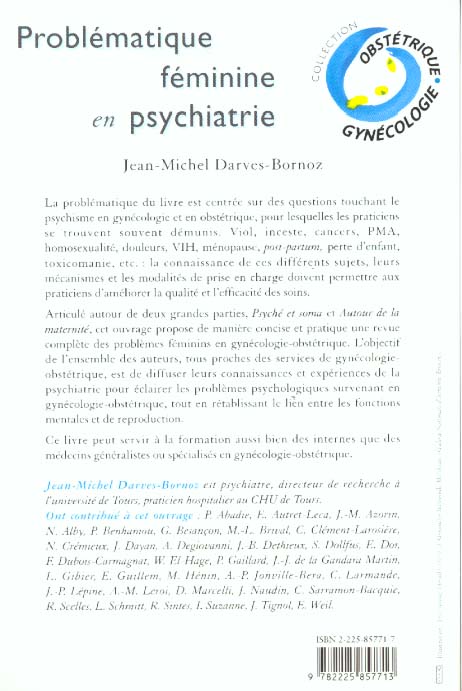 Quatrième de couverture de « PROBLEMATIQUE FEMININE EN PSYCHIATRIE - POD »