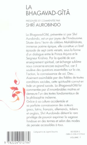 Quatrième de couverture de « SPIRITUALITES VIVANTES POCHE - T01 - LA BHAGAVAD GITA (ESPACES LIBRES - SPIRITUALITES VIVANTES) »