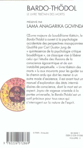 Quatrième de couverture de « BARDO THODOL - LE LIVRE TIBETAIN DES MORTS (ESPACES LIBRES - SPIRITUALITES VIVANTES) »