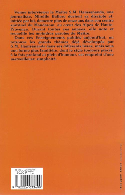 Quatrième de couverture de « LA VOIX DE LUMIERE, ENSEIGNEMENT ORAL DE S. HAMSAH MANARAH »
