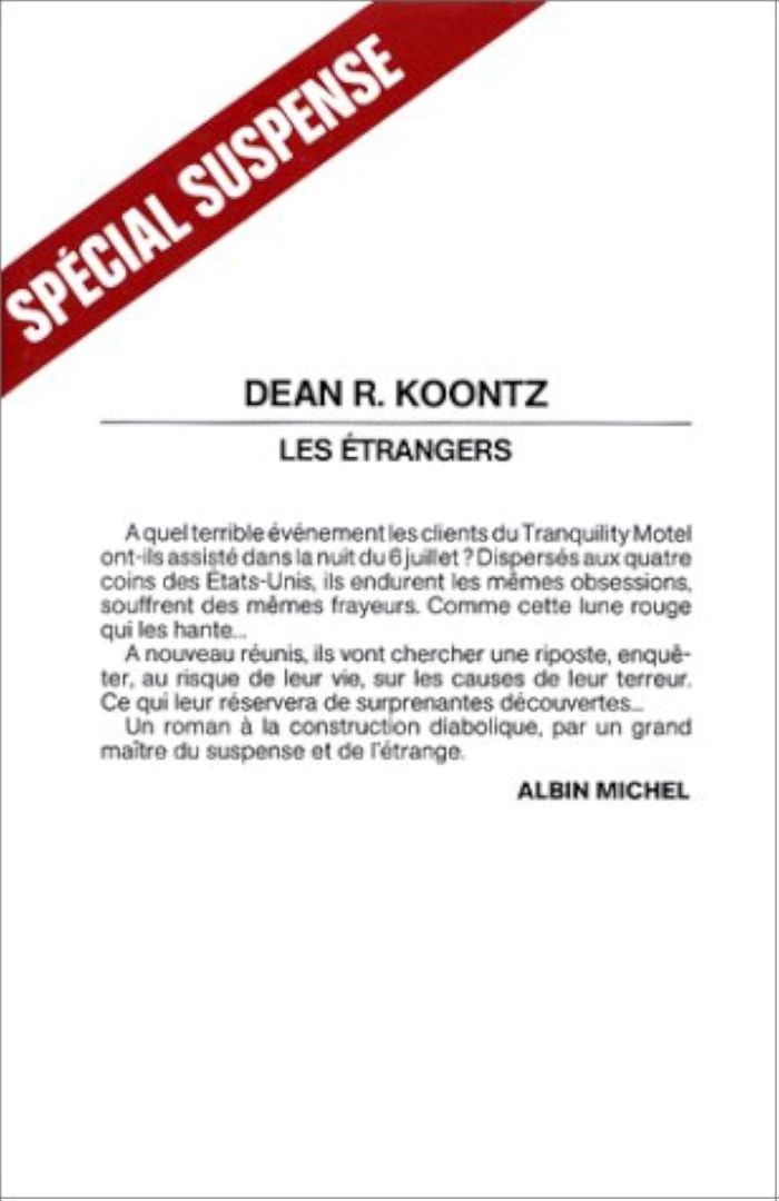 Couverture du livre « LES ETRANGERS » de Dean Koontz, librairie Les Contes Infusés à Corte