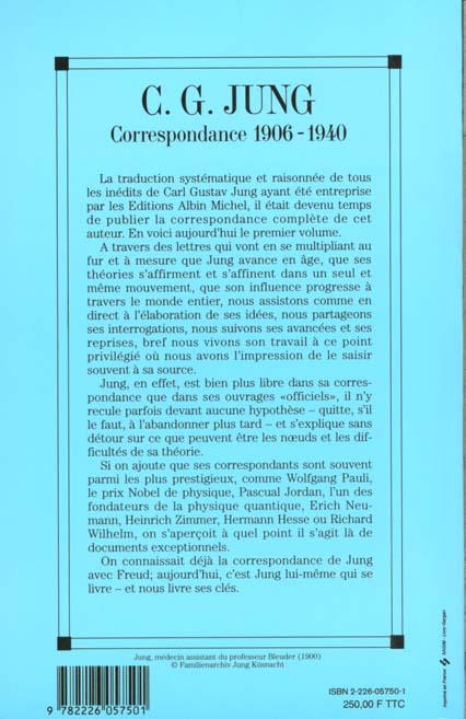 Quatrième de couverture de « CORRESPONDANCE - TOME 1 - 1906-1940 »