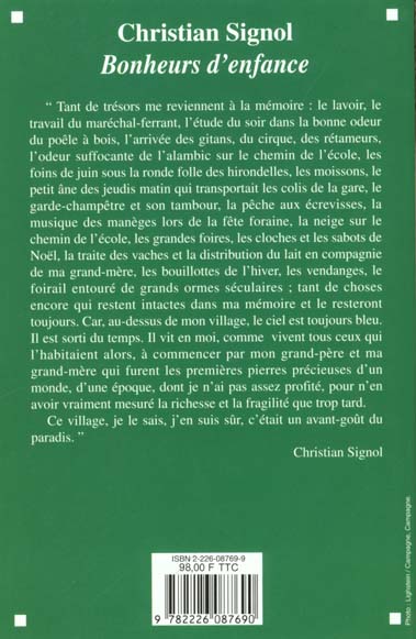 Quatrième de couverture de « BONHEURS D'ENFANCE »