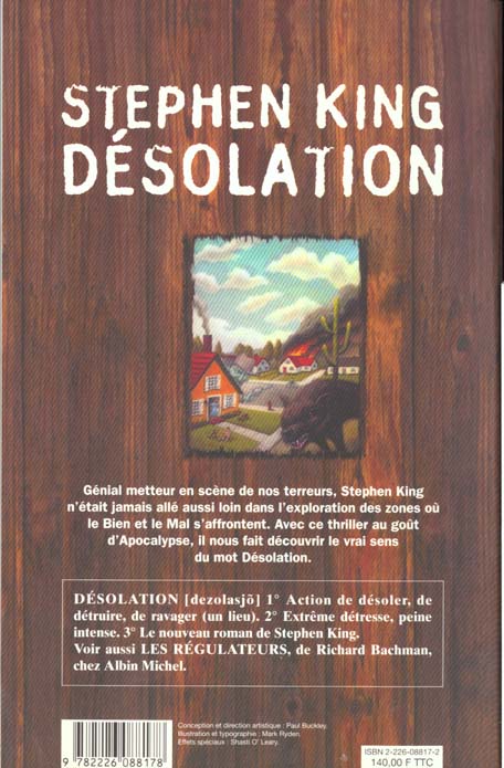 Quatrième de couverture de « DESOLATION »