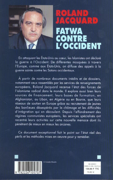 Quatrième de couverture de « FATWA CONTRE L'OCCIDENT »