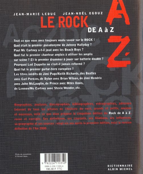 Quatrième de couverture de « LE ROCK DE A A Z »