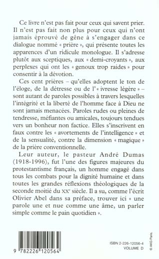 Quatrième de couverture de « ESPACES LIBRES - T104 - CENT PRIERES POSSIBLES (ESPACES LIBRES - SPIRITUALITES VIVANTES) »