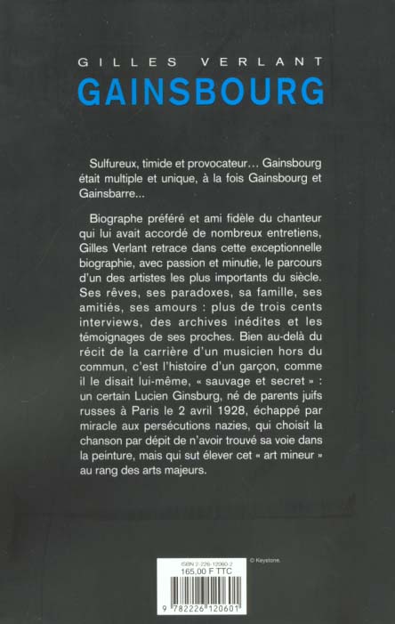 Quatrième de couverture de « GAINSBOURG »