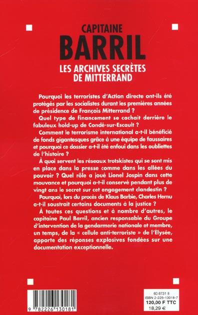 Quatrième de couverture de « LES ARCHIVES SECRETES DE MITTERRAND »