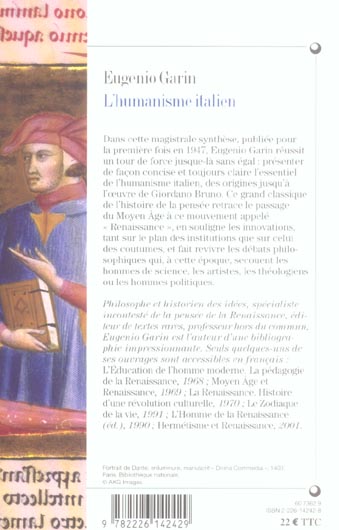 Quatrième de couverture de « BIBLIOTHEQUE DE L'EVOLUTION DE L'HUMANITE - T29 - L'HUMANISME ITALIEN - PHILOSOPHIE ET VIE CIVILE A »