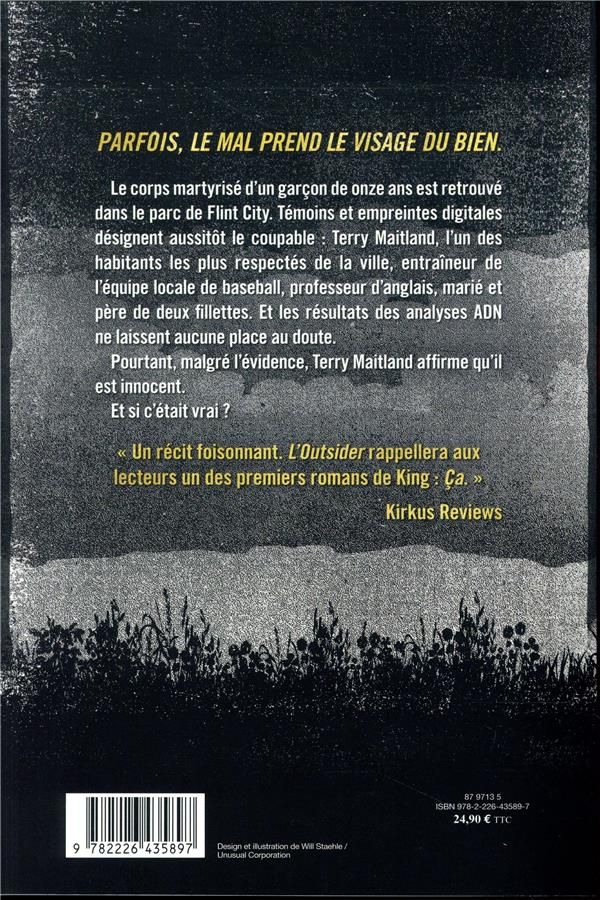 Quatrième de couverture de « L'outsider : roman »