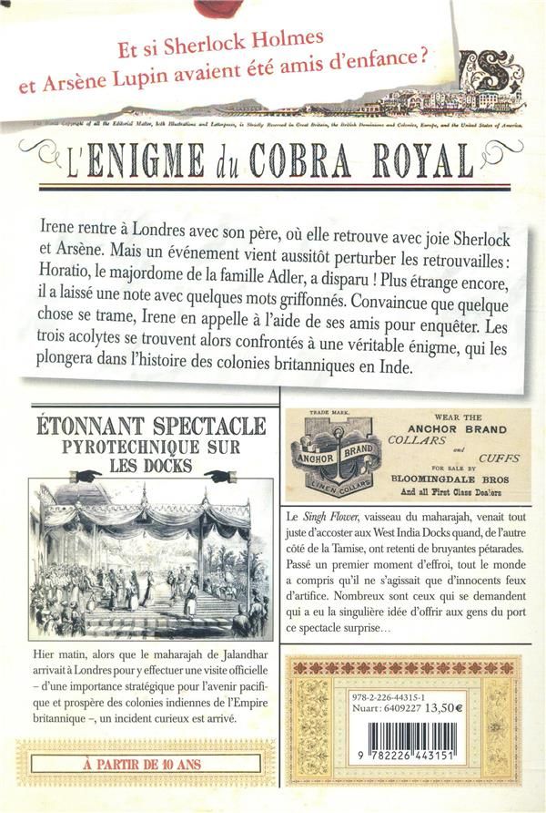 Quatrième de couverture de « L'énigme du cobra royal »