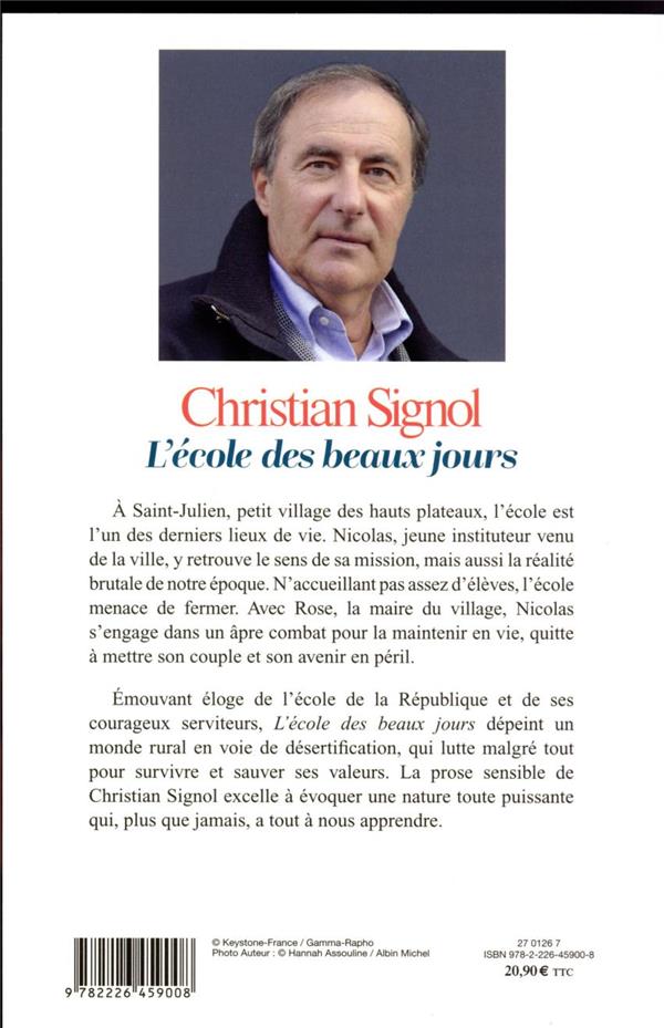 Quatrième de couverture de « L'école des beaux jours : roman »