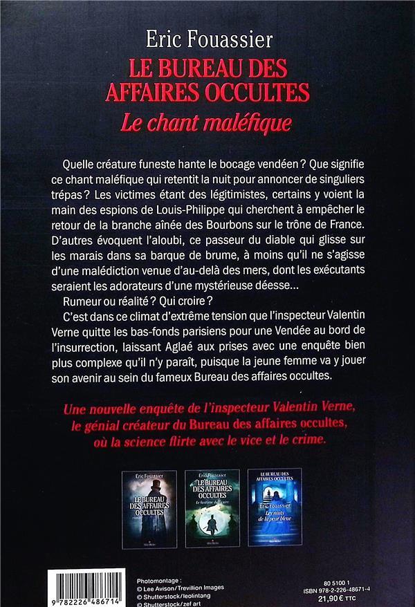 Quatrième de couverture de « Le chant maléfique : roman »