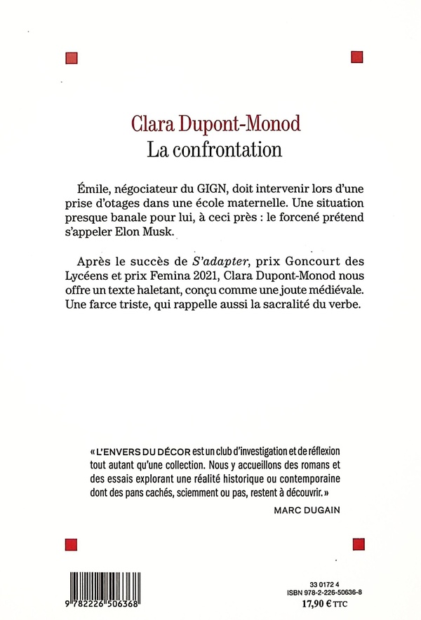 Quatrième de couverture de « La confrontation : roman »
