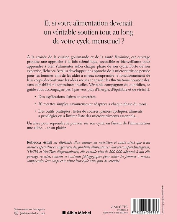 Quatrième de couverture de « Cuisiner avec son cycle : un guide gourmand pour mieux vivre chaque phase »