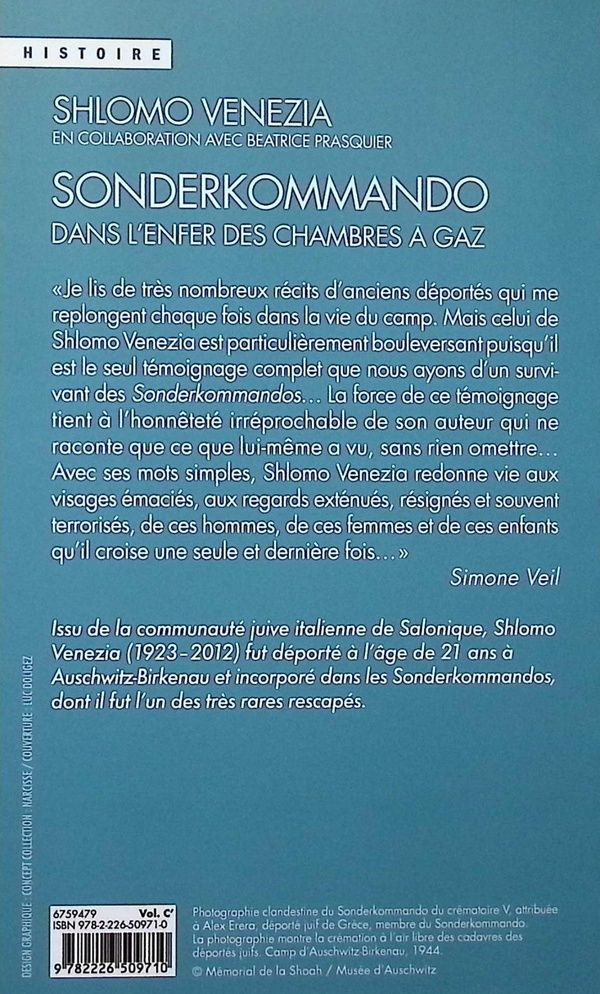 Quatrième de couverture de « Sonderkommando : Dans l'enfer des chambres à gaz »