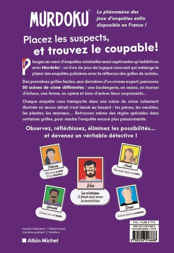 Quatrième de couverture de « MURDOKU - T01 - MURDOKU L'ORIGINAL (VERSION FRANCAISE) - 80 ENIGMES A RESOUDRE POUR DEMASQUER LE ME »